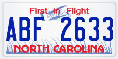 NC license plate ABF2633