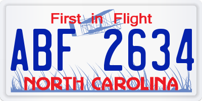 NC license plate ABF2634