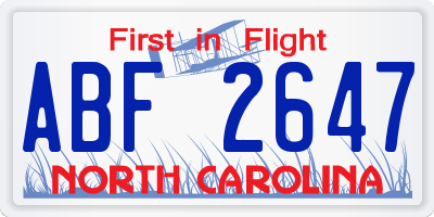 NC license plate ABF2647