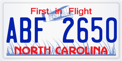 NC license plate ABF2650