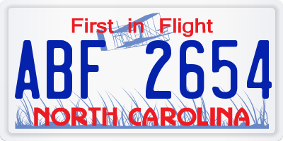 NC license plate ABF2654