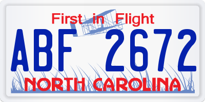 NC license plate ABF2672