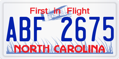 NC license plate ABF2675