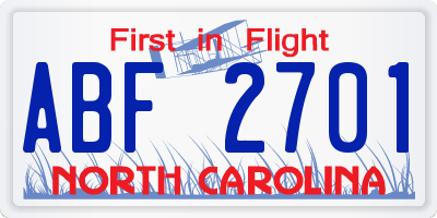 NC license plate ABF2701