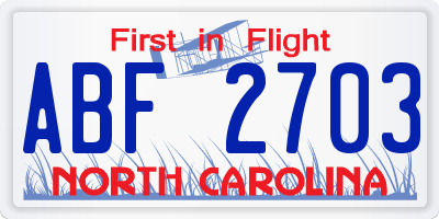 NC license plate ABF2703