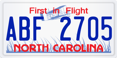 NC license plate ABF2705
