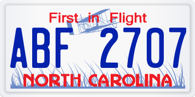 NC license plate ABF2707
