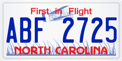 NC license plate ABF2725