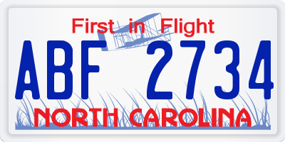 NC license plate ABF2734