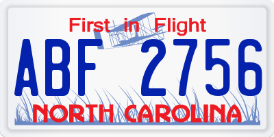 NC license plate ABF2756