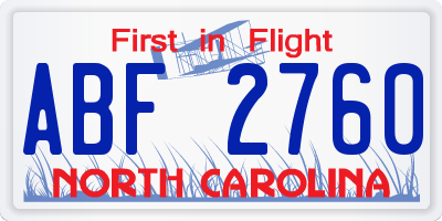 NC license plate ABF2760