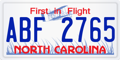 NC license plate ABF2765