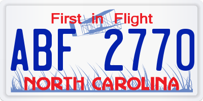 NC license plate ABF2770