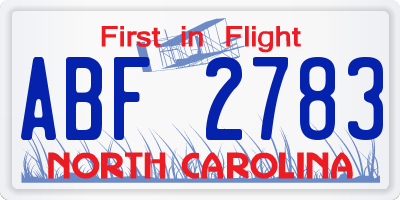NC license plate ABF2783