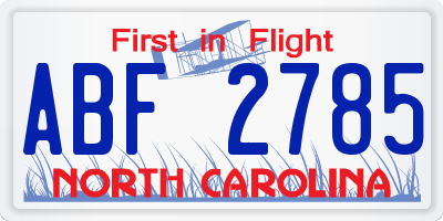 NC license plate ABF2785
