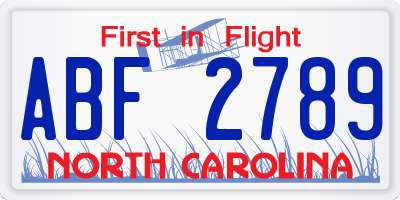 NC license plate ABF2789