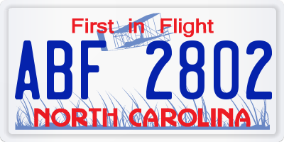NC license plate ABF2802