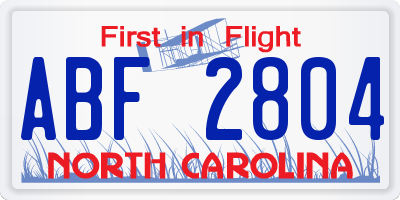 NC license plate ABF2804