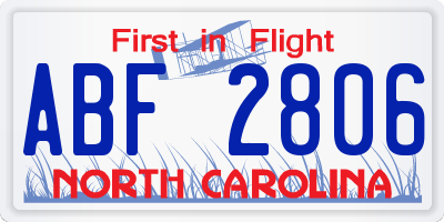 NC license plate ABF2806