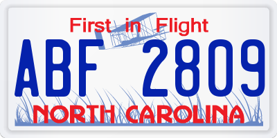 NC license plate ABF2809