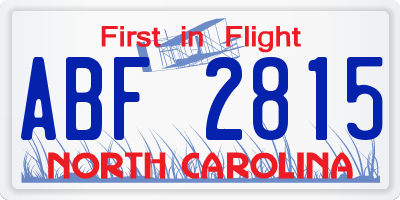 NC license plate ABF2815