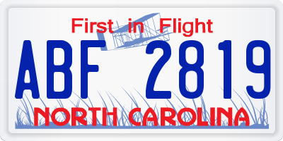 NC license plate ABF2819