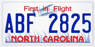 NC license plate ABF2825
