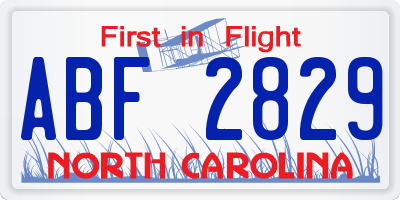 NC license plate ABF2829