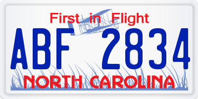 NC license plate ABF2834