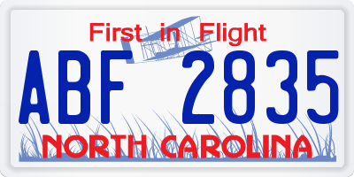NC license plate ABF2835