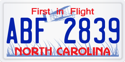 NC license plate ABF2839