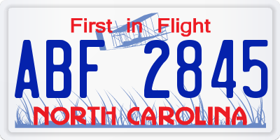 NC license plate ABF2845