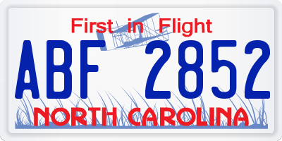 NC license plate ABF2852