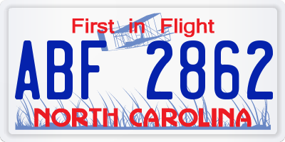 NC license plate ABF2862