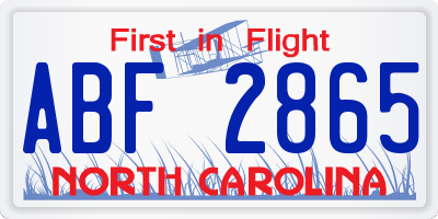 NC license plate ABF2865