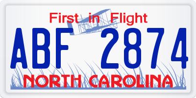 NC license plate ABF2874