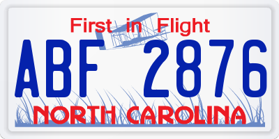 NC license plate ABF2876
