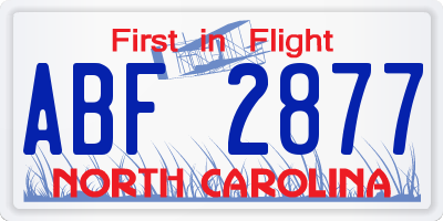 NC license plate ABF2877