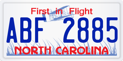 NC license plate ABF2885