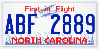 NC license plate ABF2889