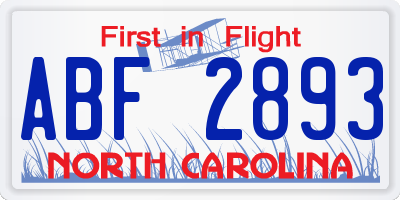 NC license plate ABF2893
