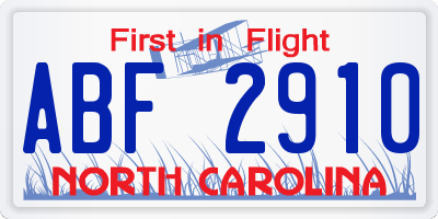 NC license plate ABF2910