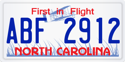 NC license plate ABF2912