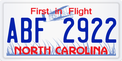 NC license plate ABF2922
