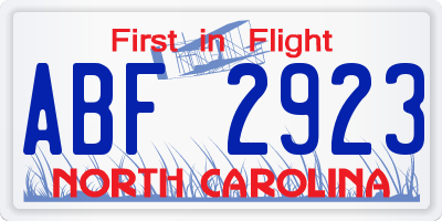 NC license plate ABF2923