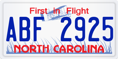 NC license plate ABF2925