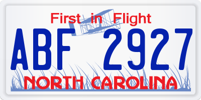 NC license plate ABF2927