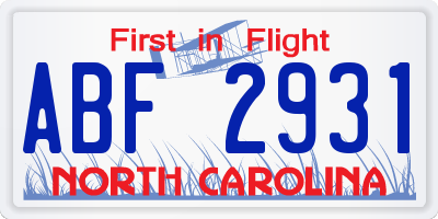 NC license plate ABF2931