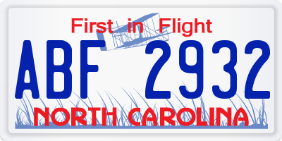 NC license plate ABF2932