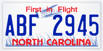 NC license plate ABF2945